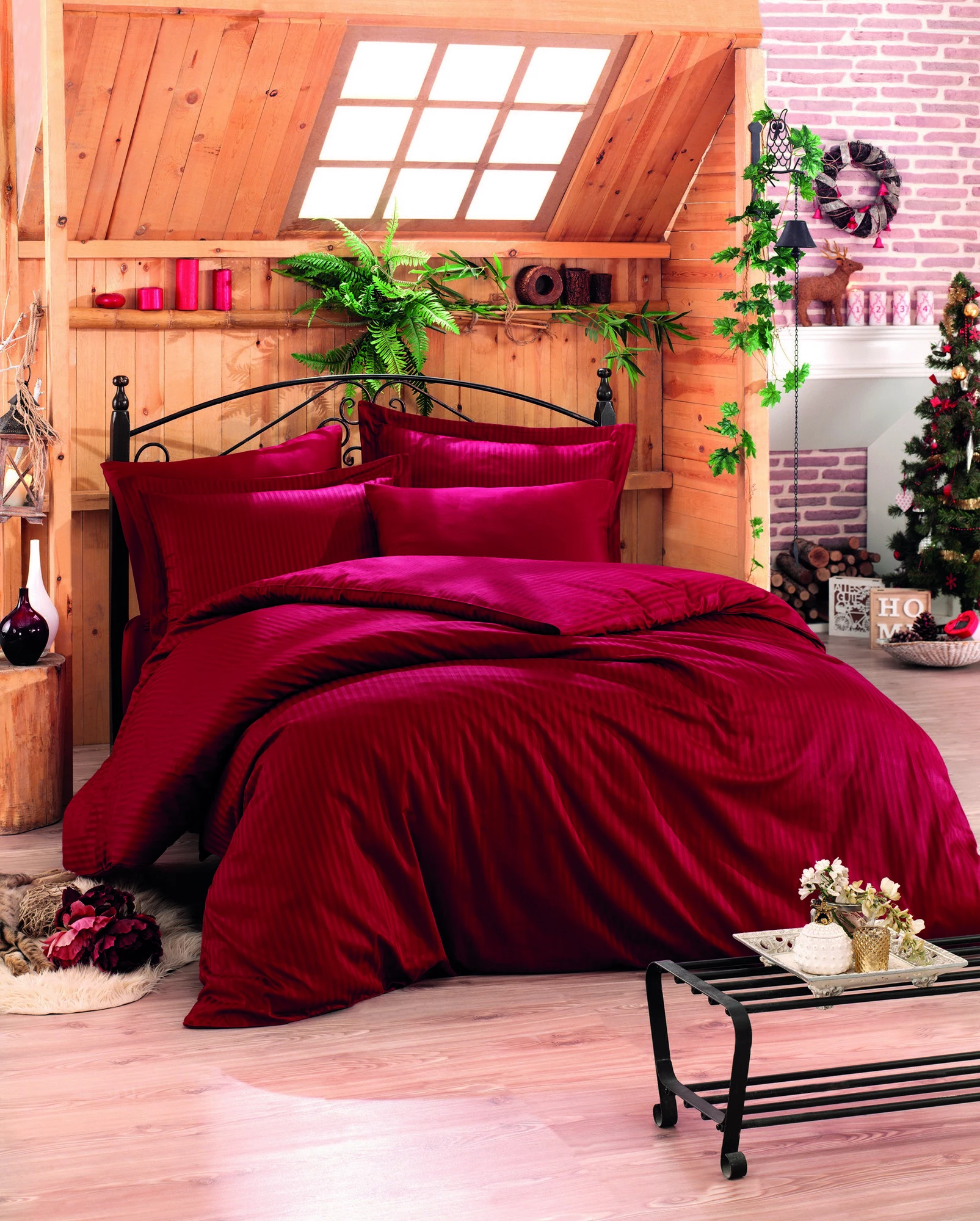 Set mbulesë jorgan Satin Single XXL, ngjyrë e kuqe Claret, L'Essentiel Linge de Maison, v2