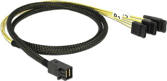 Kabllo DeLOCK 83393 Mini SAS HD (SFF-8643) në 4x SATA, 1 m, zezë/argjendtë