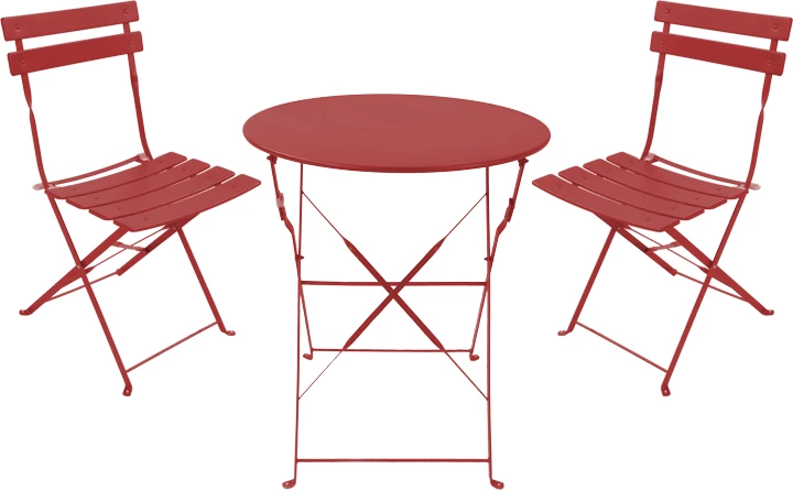 Tavolinë me karrige për terasë, set 3 copë, metalike, palosëse, ngjyrë terrakote, Φ60x71cm