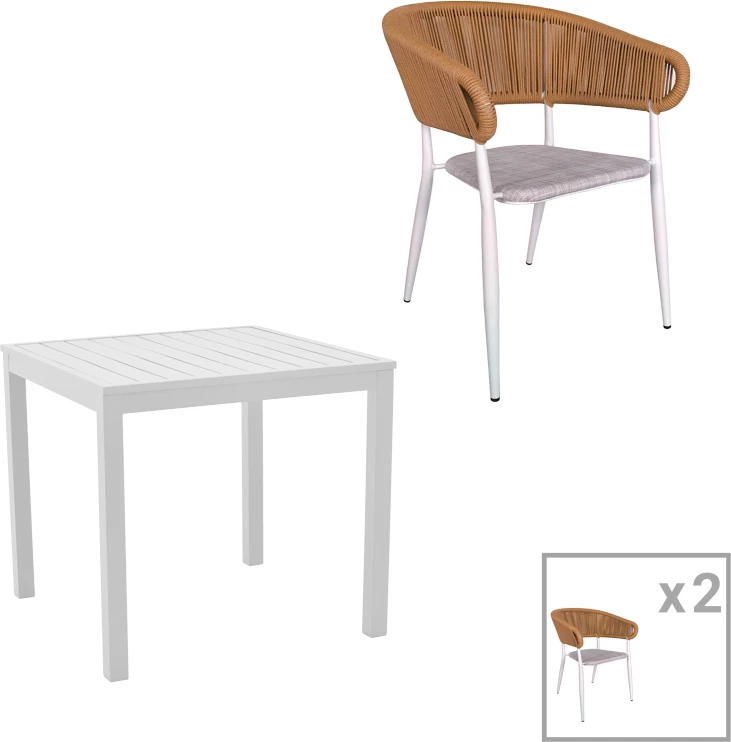 Set tavoline me dy karrige Kliton - Raven, alumin, ngjyrë e bardhë/natyrale, 80x80x74cm