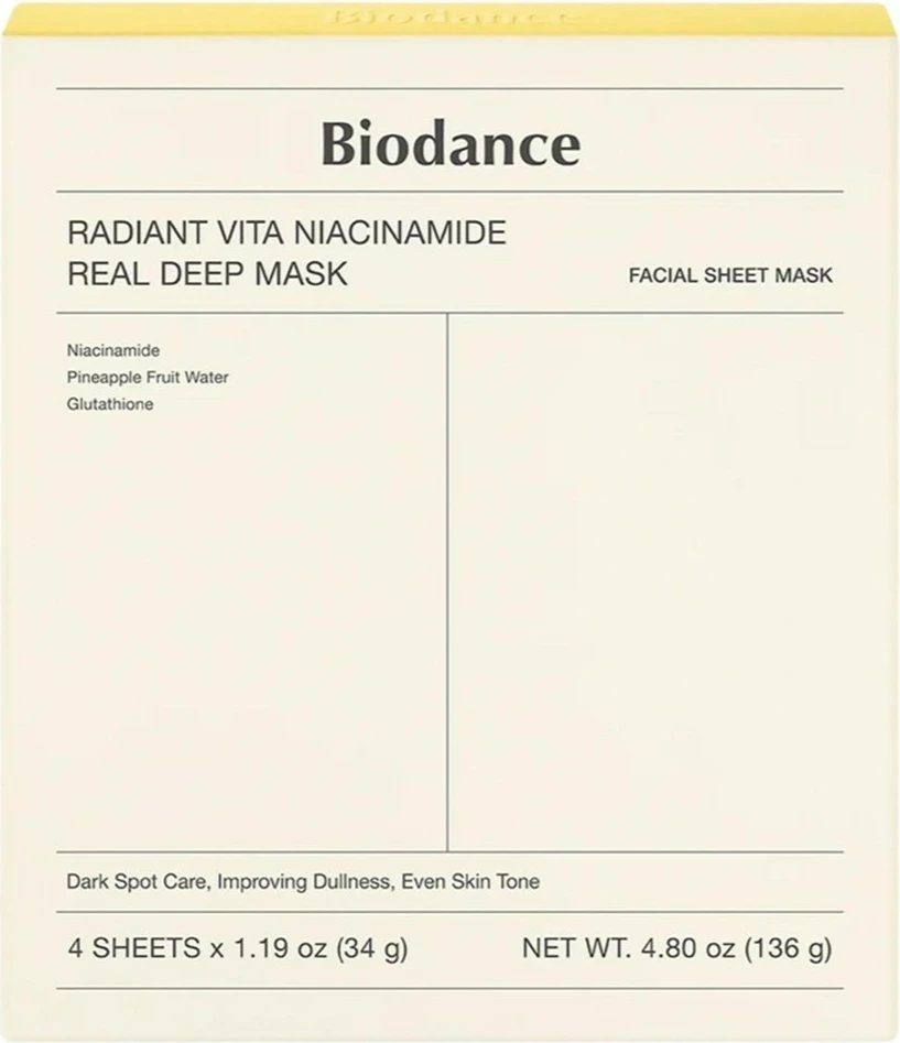 Maskë fytyre Biodance Radiant Vita Niacinamide Real Deep Mask Brightening Sheet Mask 4 copë