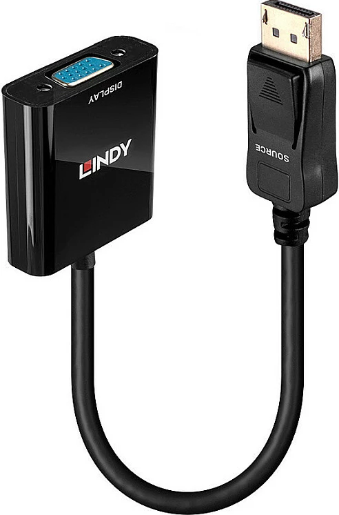 Adapter konvertues DisplayPort në VGA LINDY, Active, 0.15 m, 1080p 60Hz, i zi
