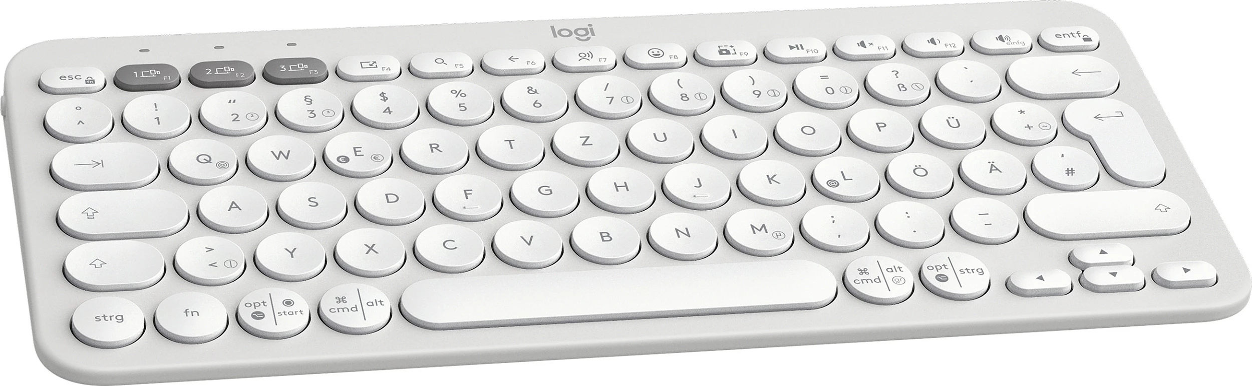 Tastierë Logitech Pebble Keys 2 K380s, Mini, Wireless, RF Wireless + Bluetooth, QWERTZ, Bardhë