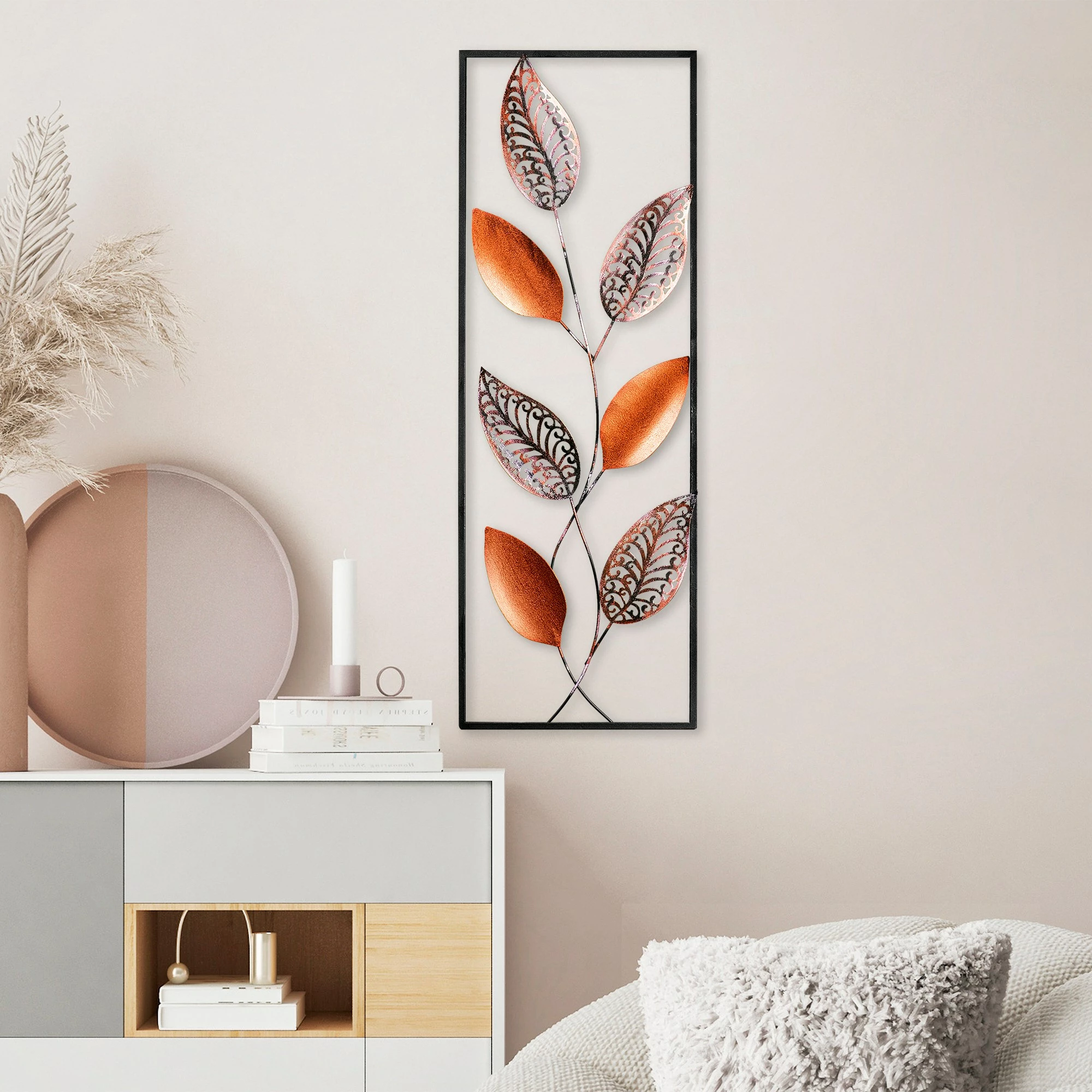 Aksesor dekorativ metalik për mur, Wallity, Leaf 3, shumëngjyrësh, 32x90cm