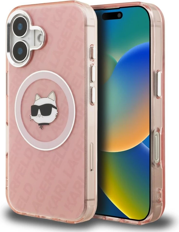 Mbështjellës Karl Lagerfeld IML Choupette Head Logo MagSafe për iPhone 16, TPU/PC hardcase, rozë, me kuti