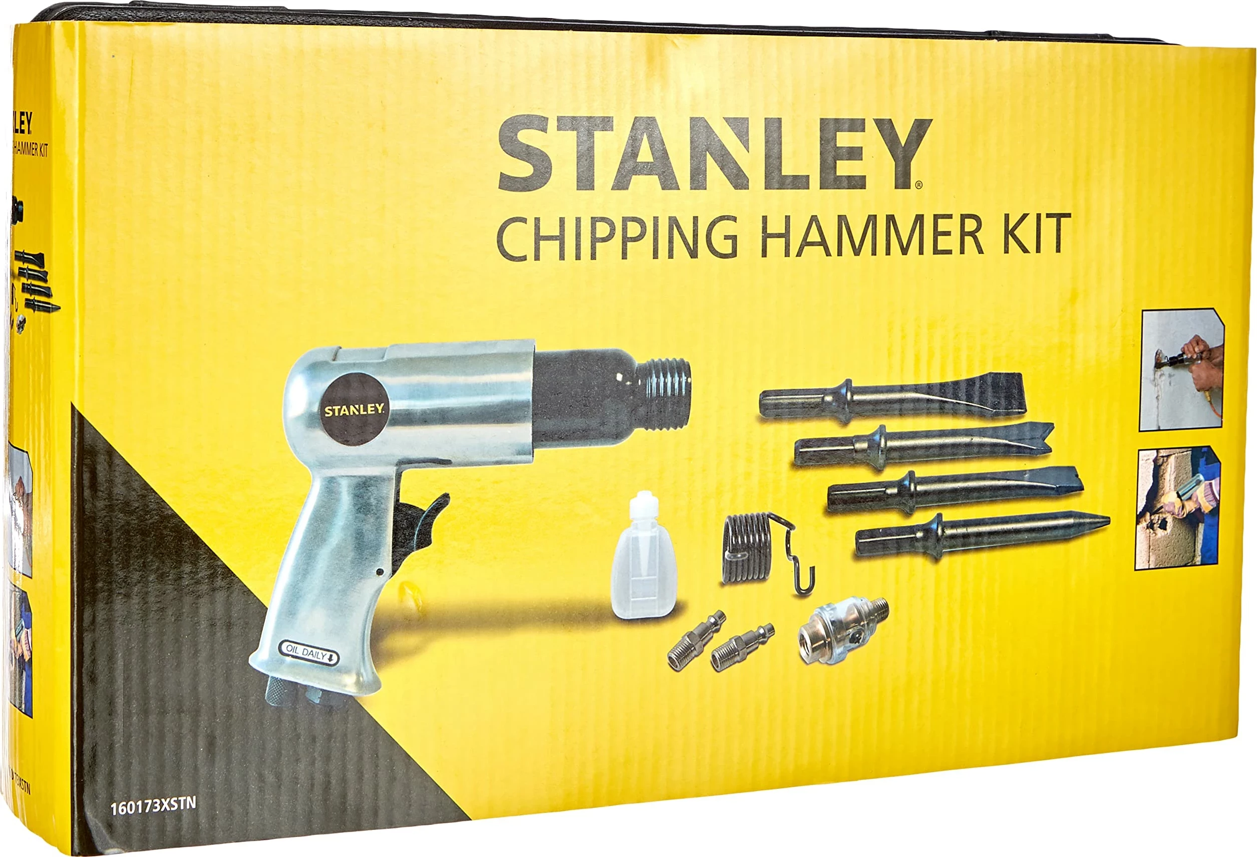 Çekiç pneumatik Stanley 160173XSTN, 6 bar, 170 l/min, lidhje 1/4, 4000 goditje/min, set me 4 maja + aksesorë
