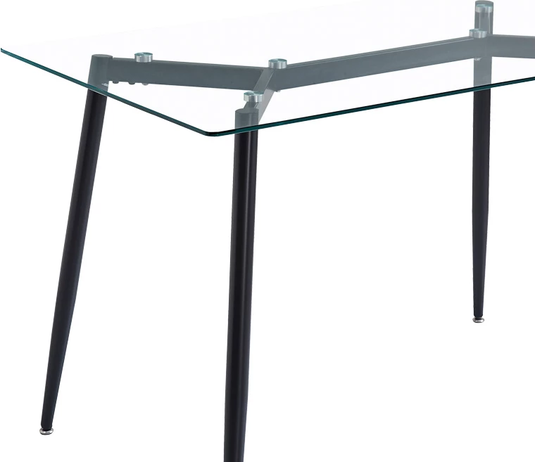 Set tavolinë me karrige Quana-Ezra, xham 8mm, këmbë të zeza, 120x70x75cm, 5 copë