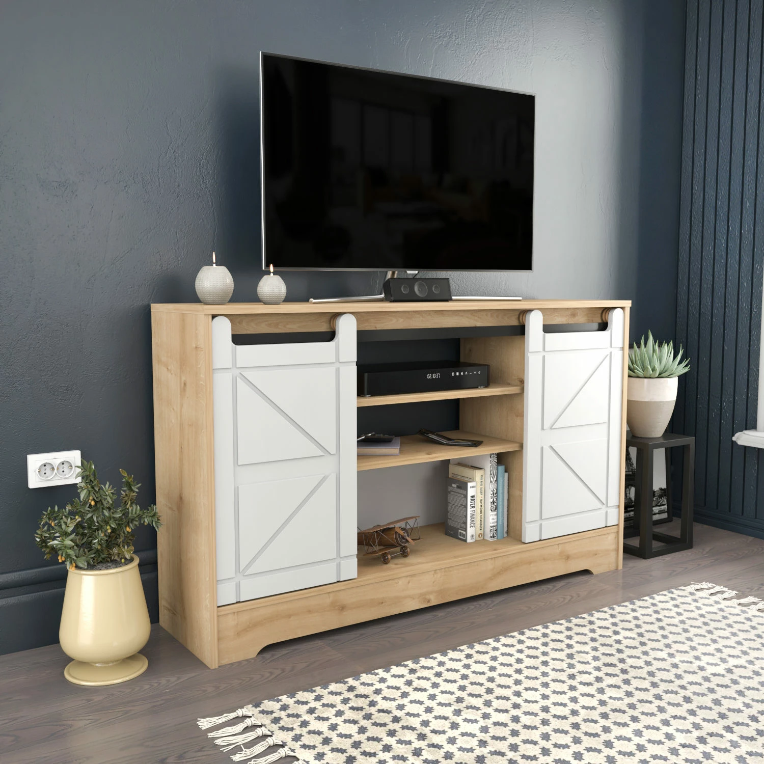 Komodë TV Skye Decor, ngjyrë ahri, e bardhë
