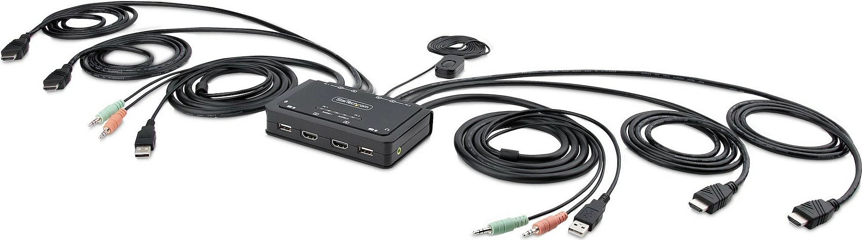 Switch KVM StarTech 2-Port Dual Monitor HDMI, 4K 60Hz, kabllo të integrume 1.5m, i zi