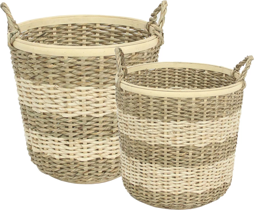 Set shporta SIKINOS, 2 copë, litar natyral-bambus, 35x35x43cm