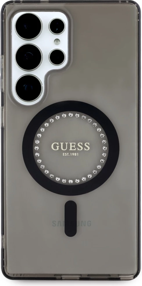Mbështjellës Guess për Samsung Galaxy S25 Ultra, MagSafe, i zi, me rhinestones