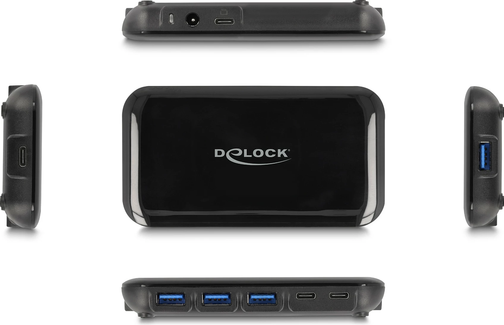 USB hub DeLOCK 7-Port USB 3.2 Gen 2, 4x USB-A + 3x USB-C, 10Gbps, me adapter, i zi