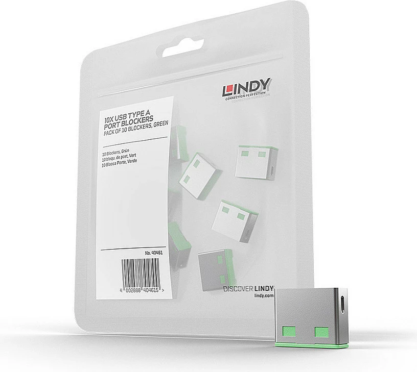 Bllokues porte USB Type-A LINDY 40451, set 10 copë, gjelbër