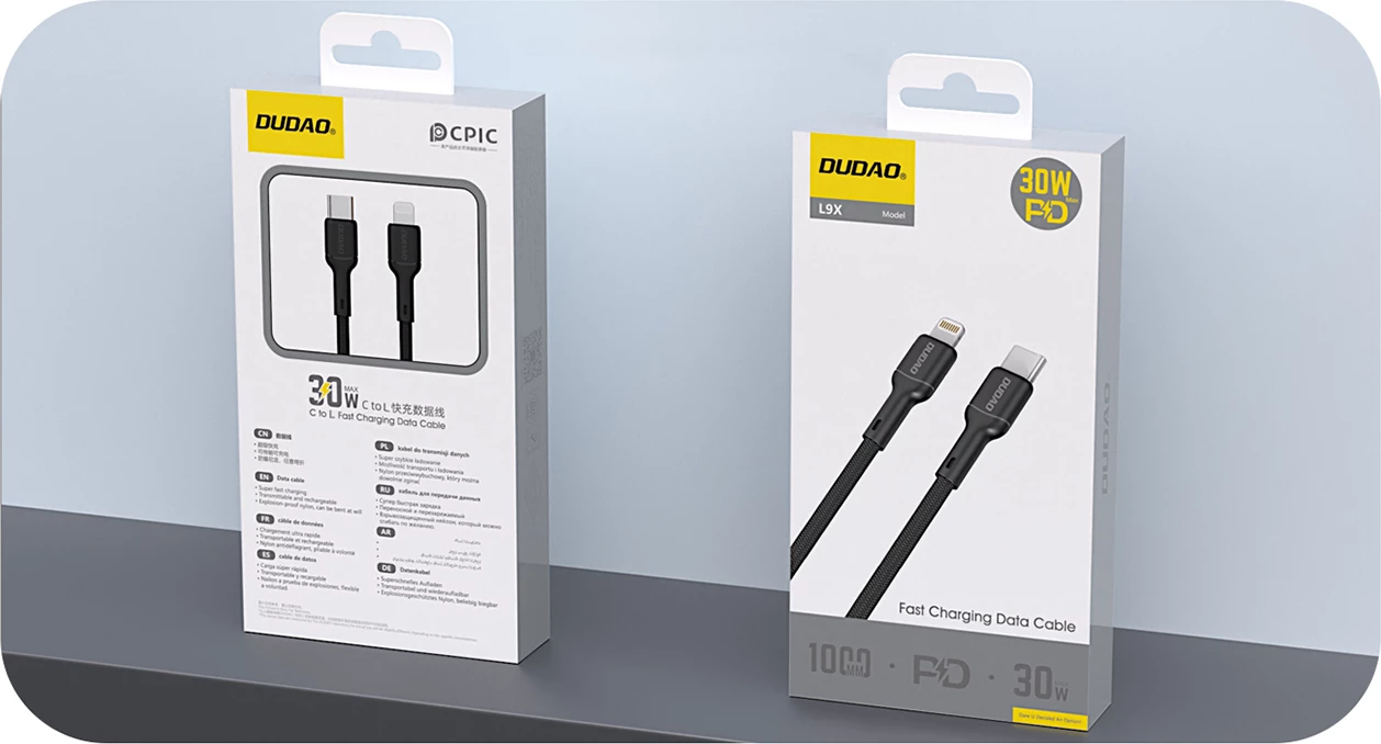 Kabllo Dudao L9X, USB-C në Lightning, 1m, 30W, e zezë