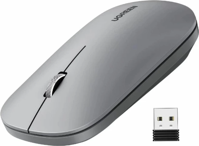 Maus UGREEN 90373 wireless 2.4GHz silent, 4000 DPI, ultra i hollë, Light Gray, me USB receiver, box