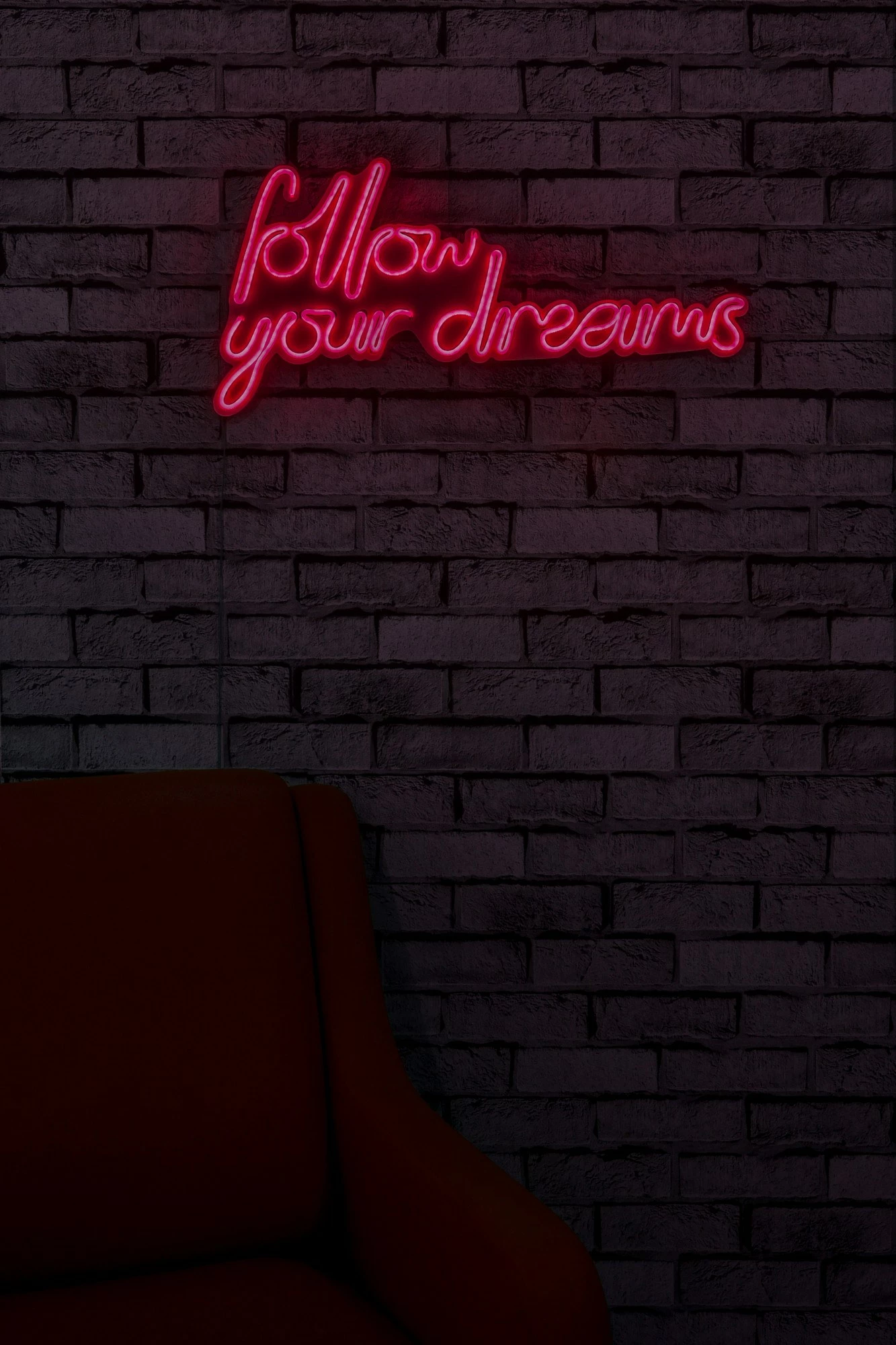 Dritë dekorative LED në mur, 'follow your dreams', plastikë, ngjyrë e kuqe