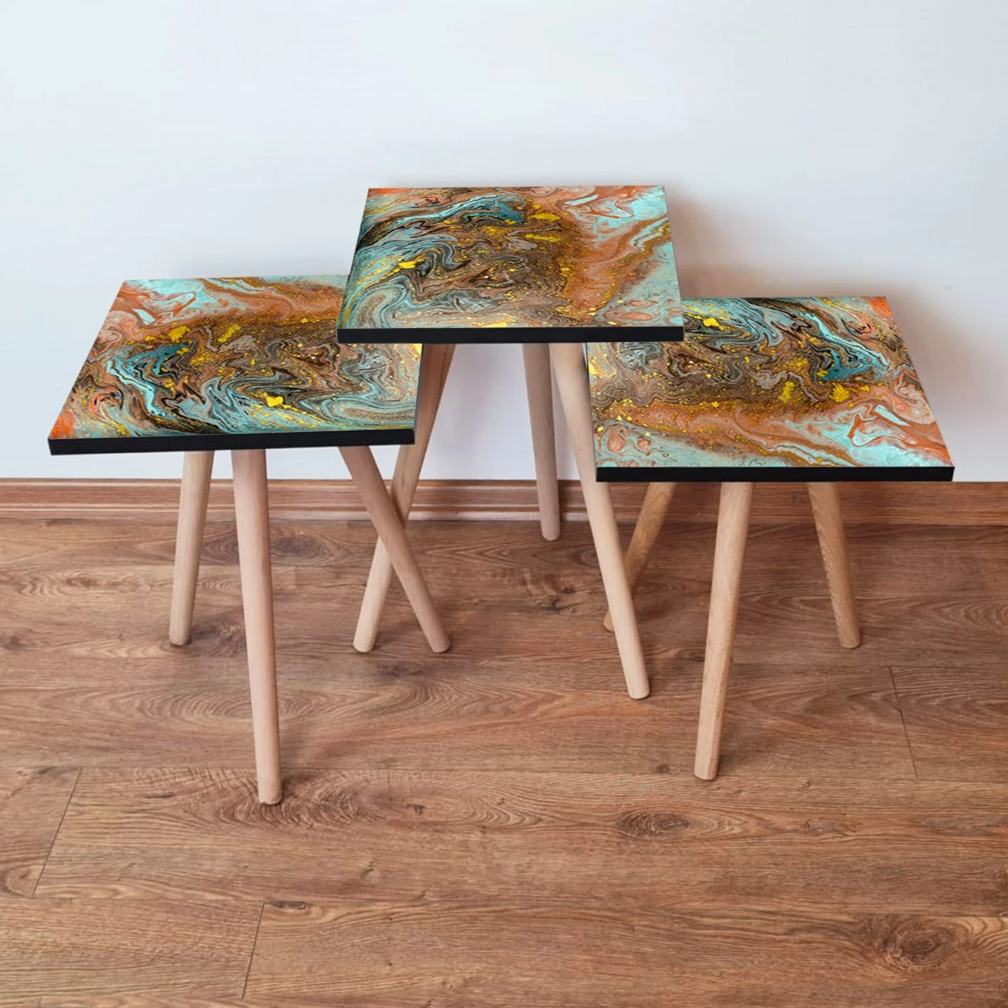 Set tavolinash të ndërlidhura, shumëngjyrëshe, Skye Decor, 3Shp280, 3 copë