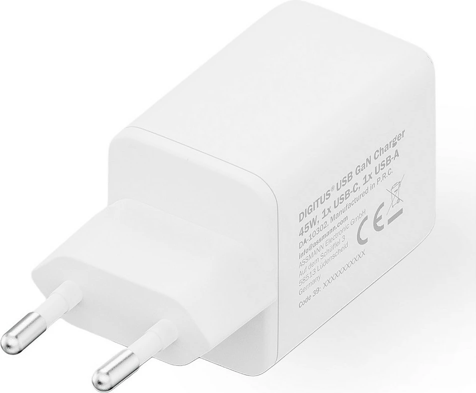 Karikues muri Digitus USB GaN 45W, 1x USB-C, 1x USB-A, i bardhë