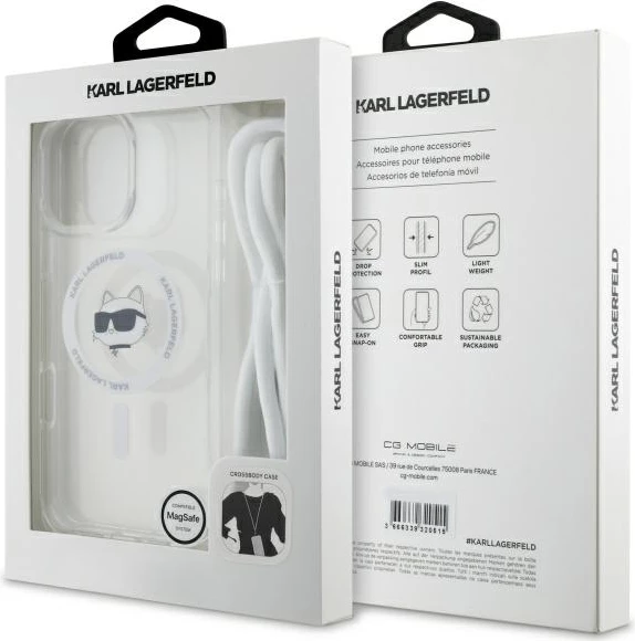 Mbështjellës Karl Lagerfeld IML Choupette Head & Cord MagSafe për iPhone 16 Pro Max, Transparent