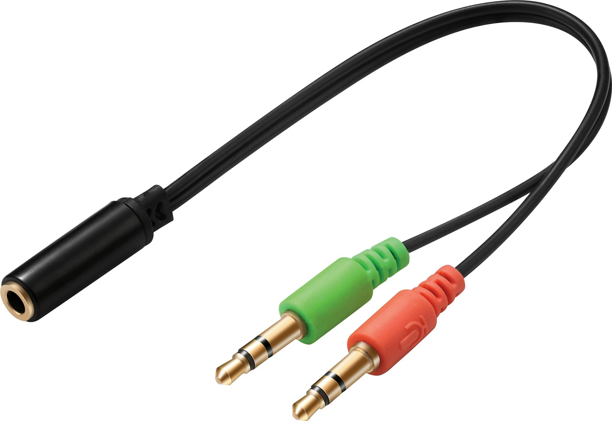 Adapter kufje SANDBERG Headset Converter, iPhone/Apple 3.5mm në PC 2x 3.5mm (audio + mikrofon), zi me konektorë jeshil/rozë