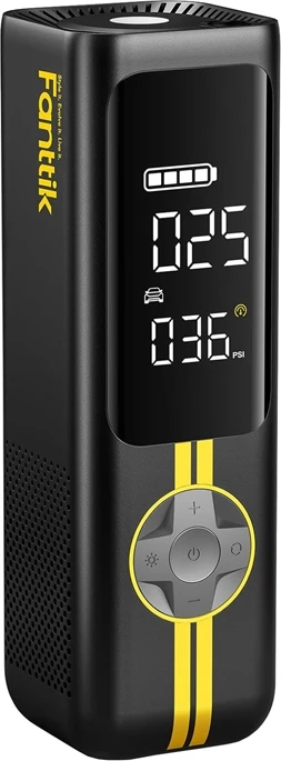 Kompresor portabël Fanttik X8 Apex 150 PSI, modet auto për biçikletë/moto/auto/top, powerbank USB-C/USB-A, elektrik dore LED, e zezë, set me zorrë dhe adapterë