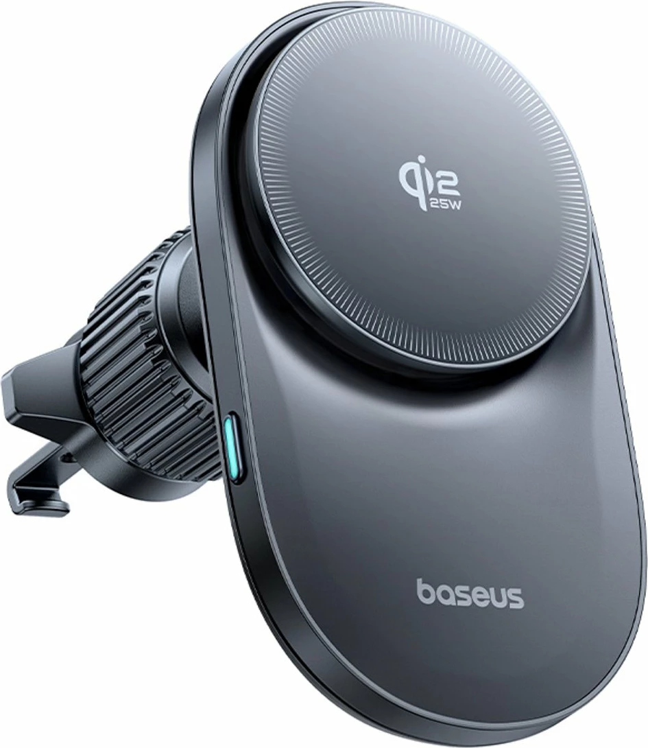 Mbajtës telefoni për veturë Baseus PrimeTrip VC2 Pro, magnetik, montim në grilë ventilimi, karikim wireless Qi2.2 25W, ventilator ftohës, USB-C, i zi, me kabllo USB-C→USB-C