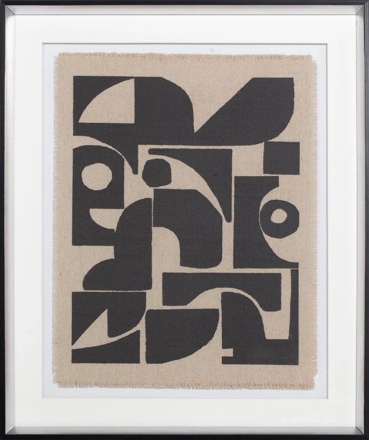 Pikturë dekorative abstrakte, xham, kornizë druri e zezë, 50x60x4cm