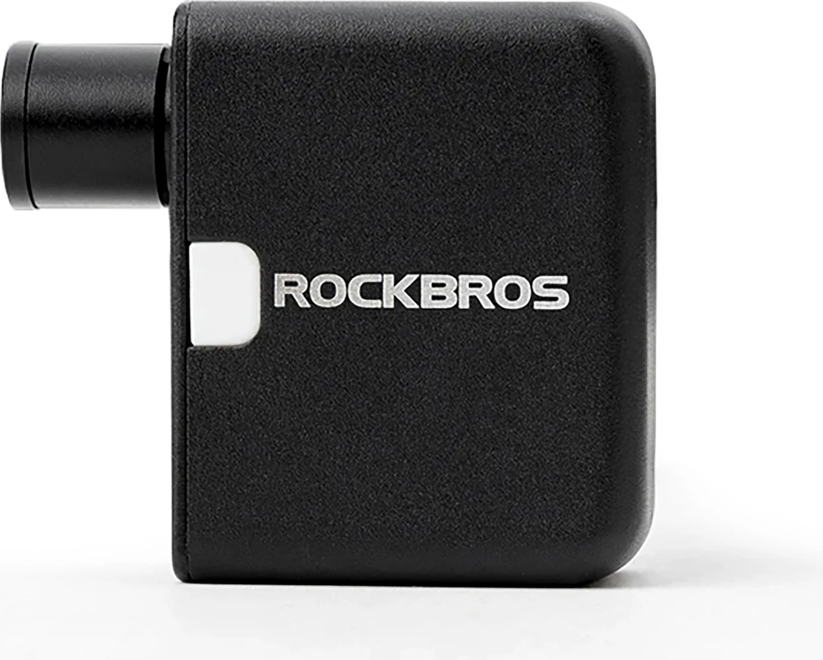 Pompë elektrike mini për biçikletë Rockbros 42320008001, 100 PSI (6.9 bar), Presta/Schrader, 300 mAh, USB-C, me dritë LED, Set me këllëf silikoni + majë Presta + unazë vulosëse + kabllo USB-C–USB-A, e zezë