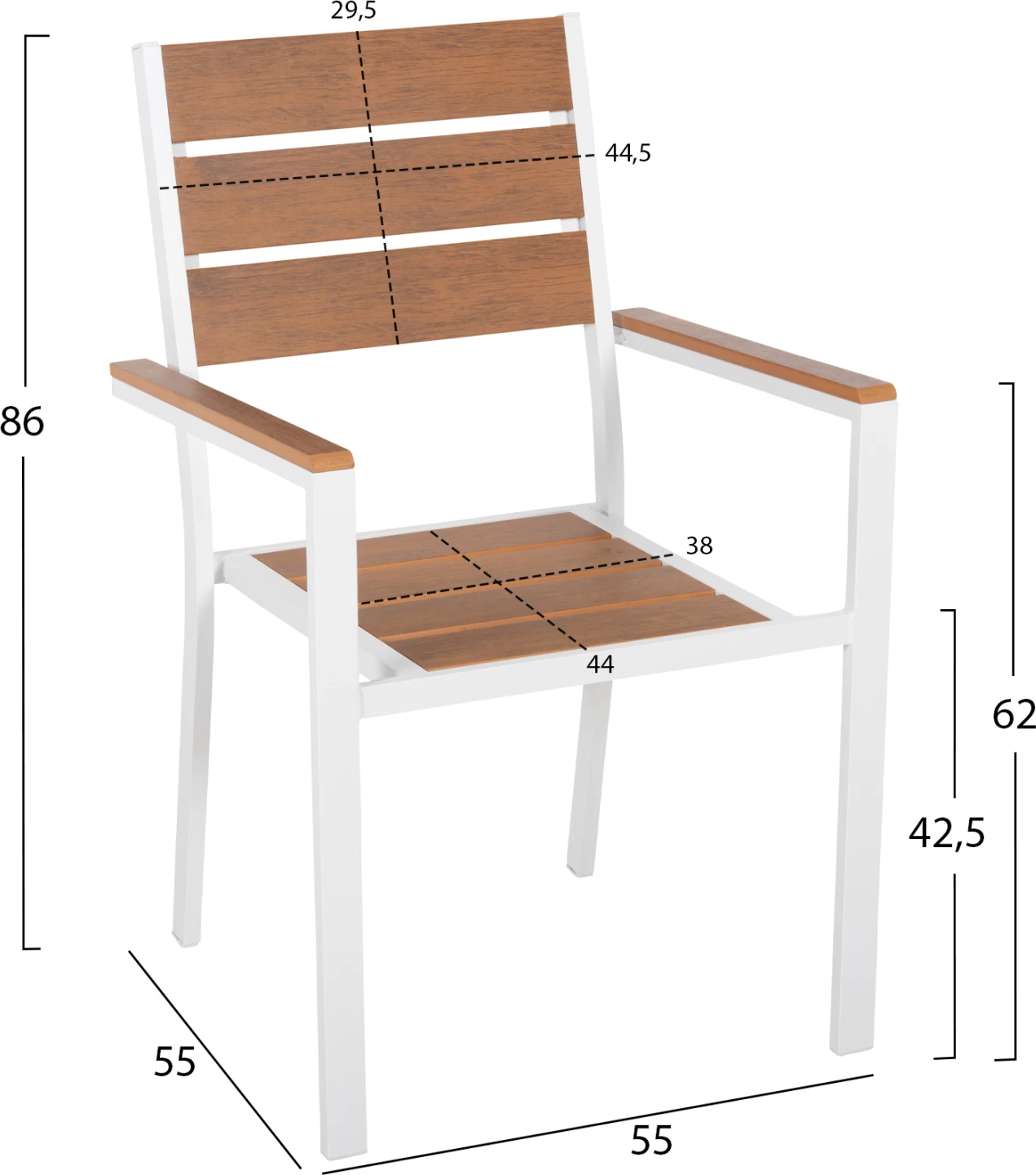 Karrige alumini SAGA, FH5981.01, e bardhë-polywood, natyrale, 55x55x86H cm
