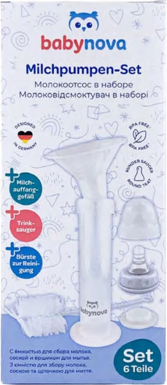 Set 6-copësh me pompë gjiri manuale dhe brushë për pastrim Babynova