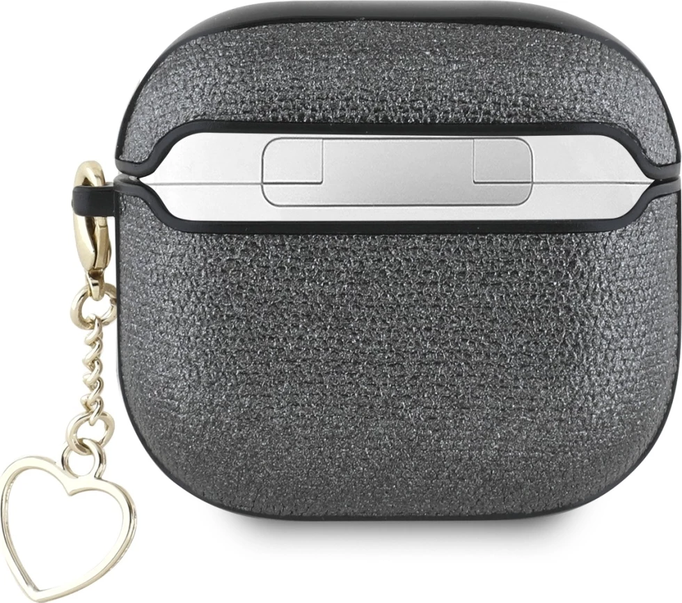 Mbështjellës Guess Metallic Script Charm për AirPods 4, i zi