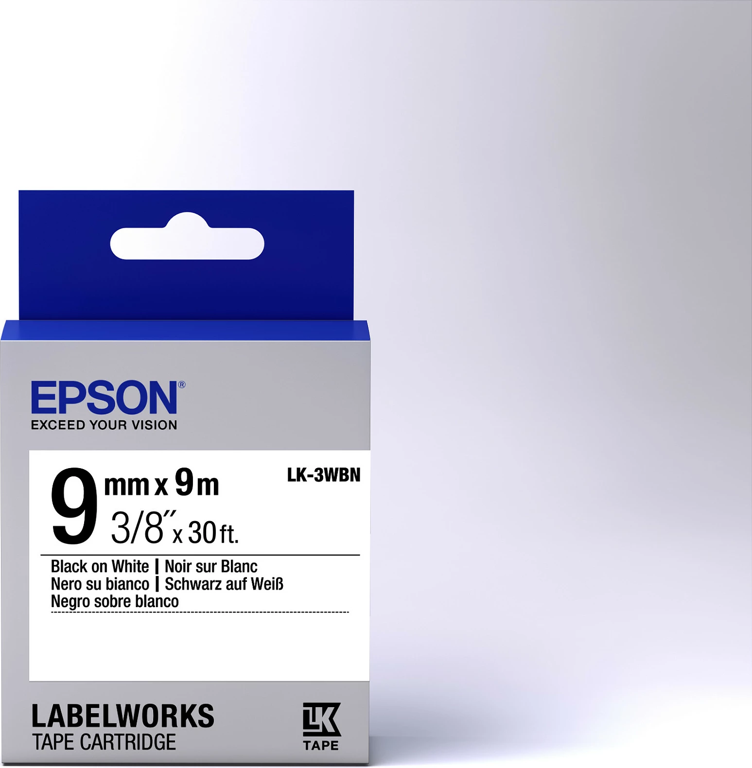 Kasetë etikete Epson LabelWorks LK-3WBN, shirit 9mm x 9m, zi në të bardhë