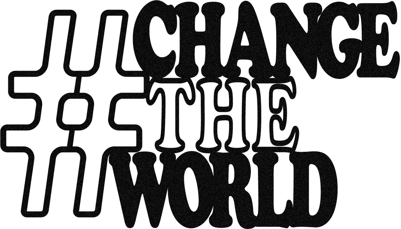 Aksesor dekorativ metalik për mur, Wallity, #CHANGE THE WORLD, ngjyrë e zezë, 70x40cm