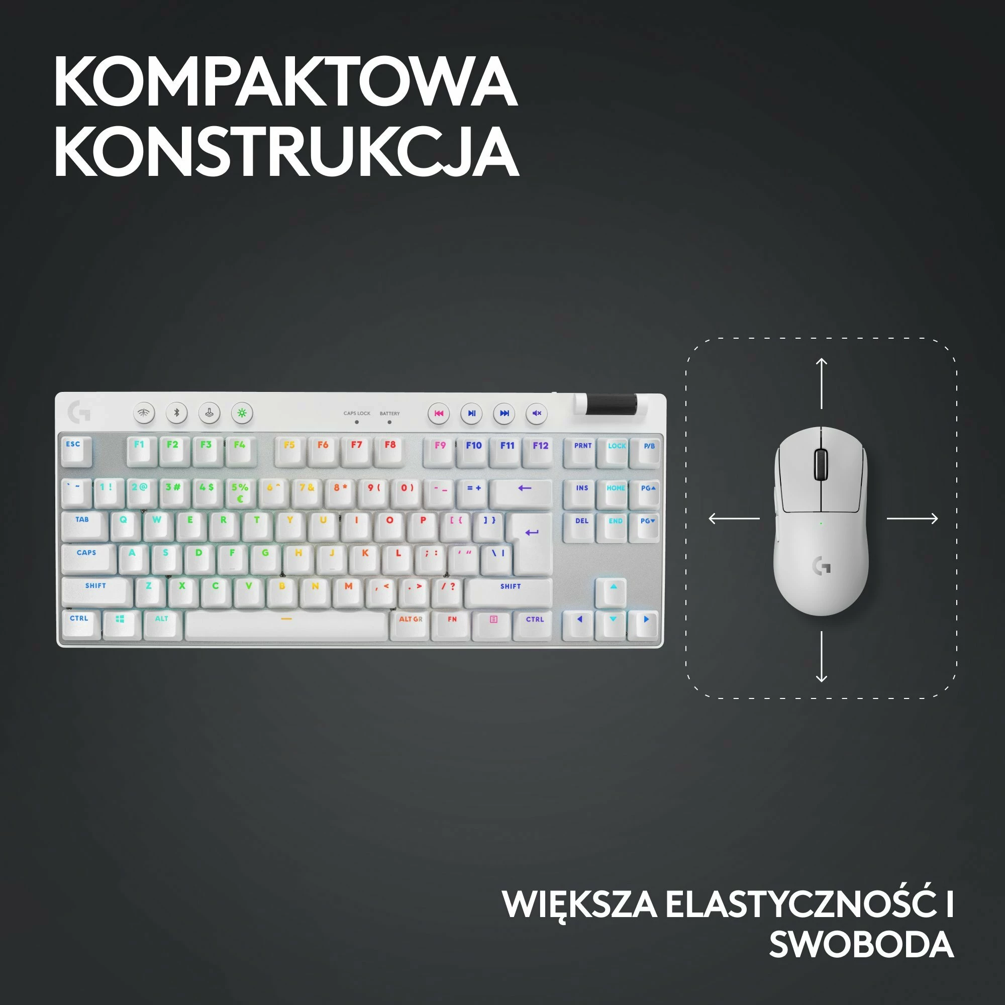 Tastierë mekanike gaming Logitech PRO X TKL Lightspeed GX Brown, US layout, RGB, Wireless, e bardhë