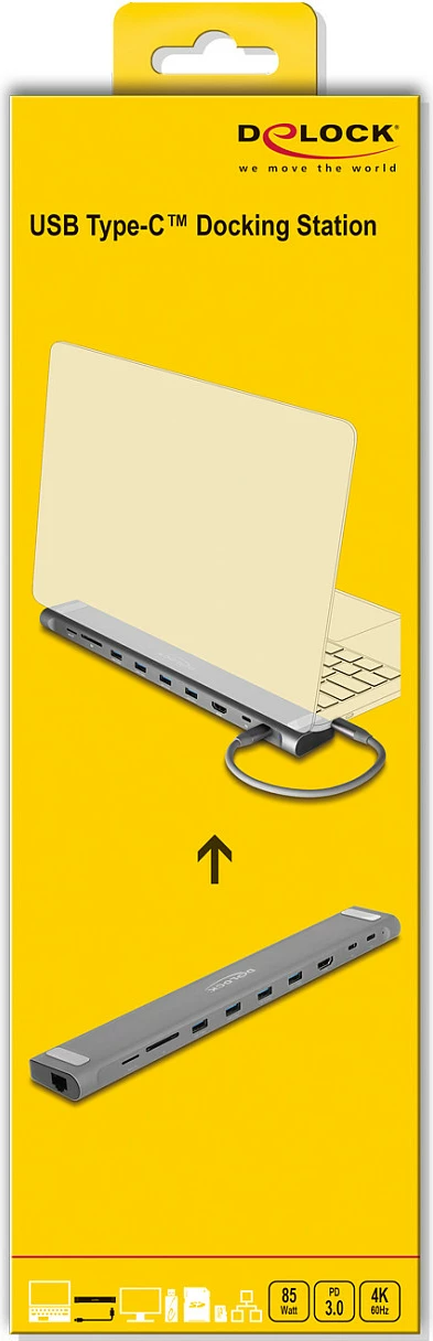 Stacion dokimi USB-C DeLOCK Slim 4K, HDMI/USB 3.2/LAN/SD, PD 85W, i zi/gri