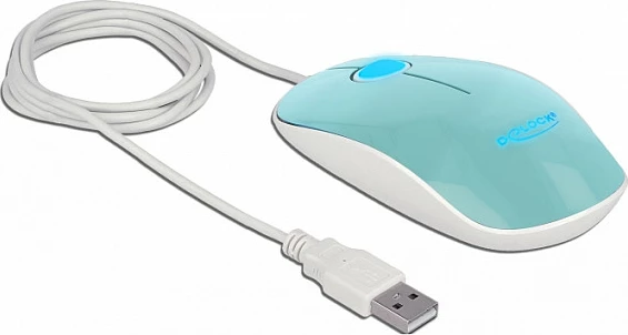 Maus DeLOCK 12538, USB-A, 1200 DPI, ambidekstr, LED, turkeze