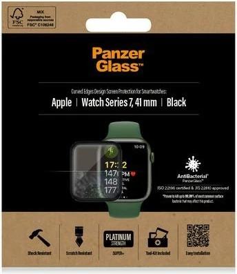 Xham i temperuar PanzerGlass për Apple Watch 7, 41mm, i zi