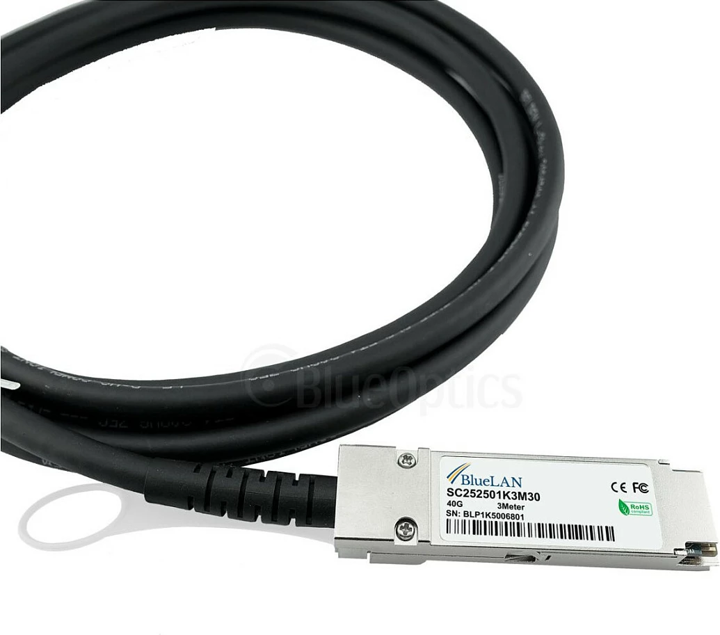 Kabllo DAC BlueOptics QSFP-40G-CU1M QSFP+ 40GBASE-CR4, 1m, 40Gb/s, e zezë