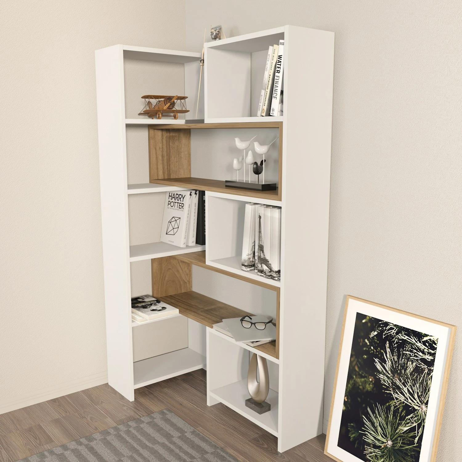 Raft librash Hanah Home, Poyraz, i bardhë dhe arre