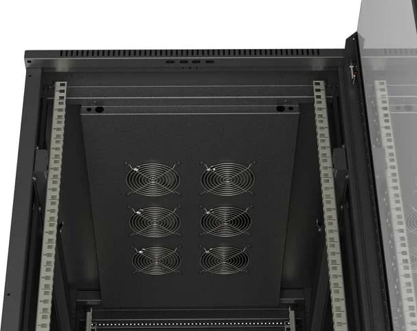 Shafë rack LANBERG 19" 42U 600x1000, derë e përparme me xham, e zezë