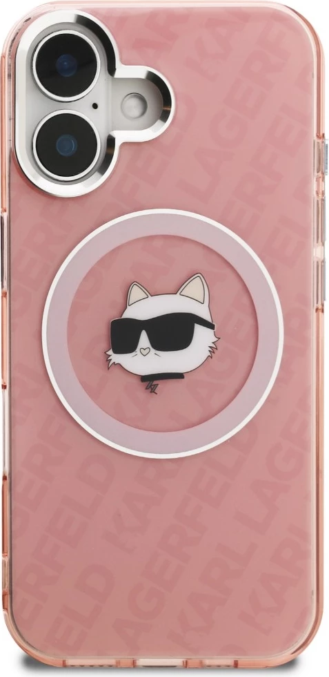 Mbështjellës Karl Lagerfeld IML Choupette Head Logo MagSafe për iPhone 16, TPU/PC hardcase, rozë, me kuti