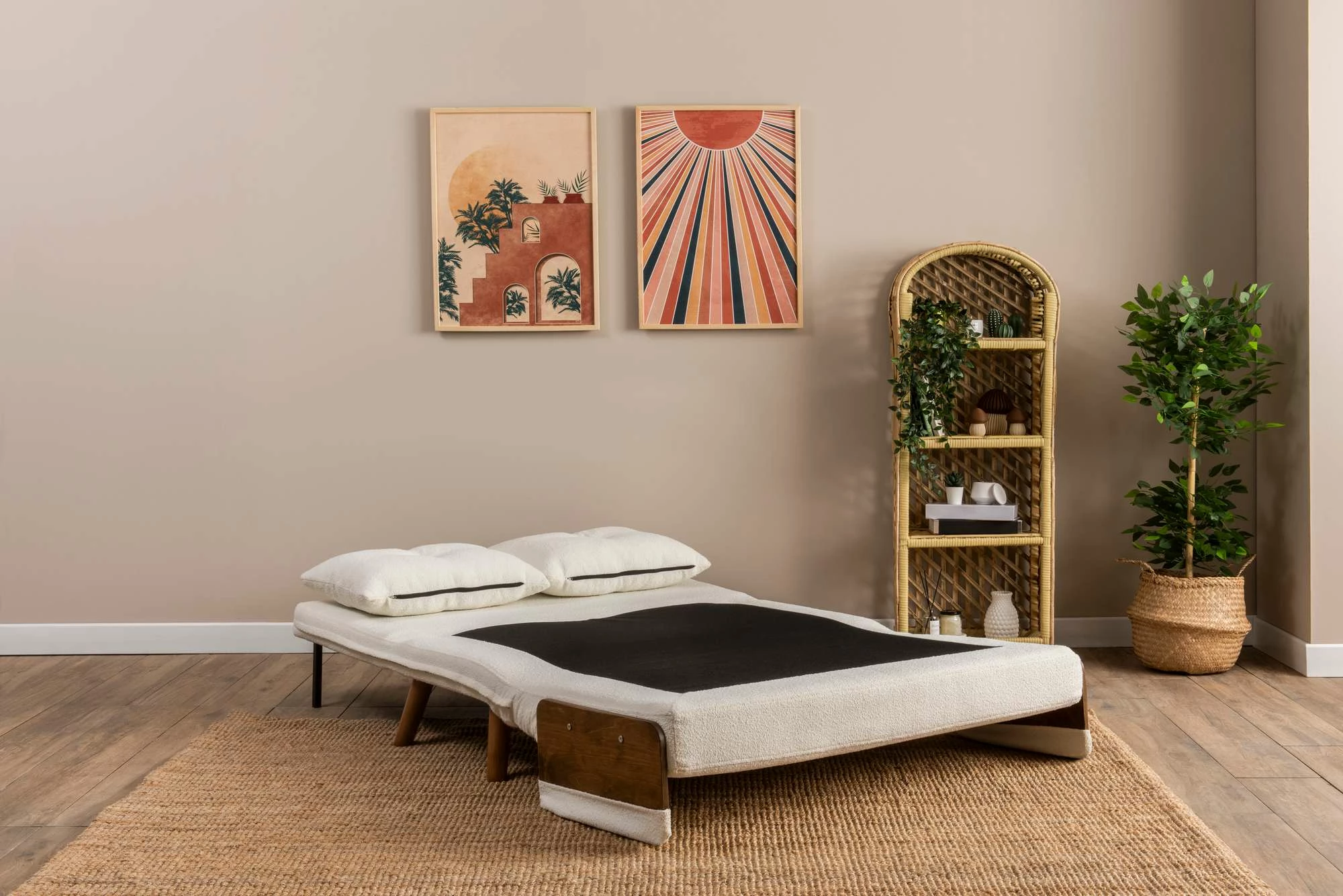 Divan 2-ulësesh, shndërrohet në shtrat, Cosmo, teddy i bardhë