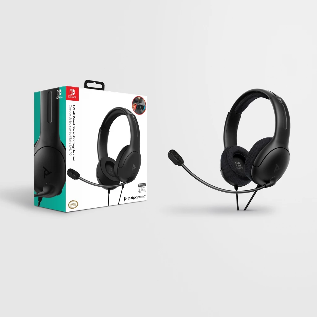 Kufje gaming PDP LVL40, me kabllo, stereo, mikrofon me flip-to-mute, për Nintendo Switch, të zeza