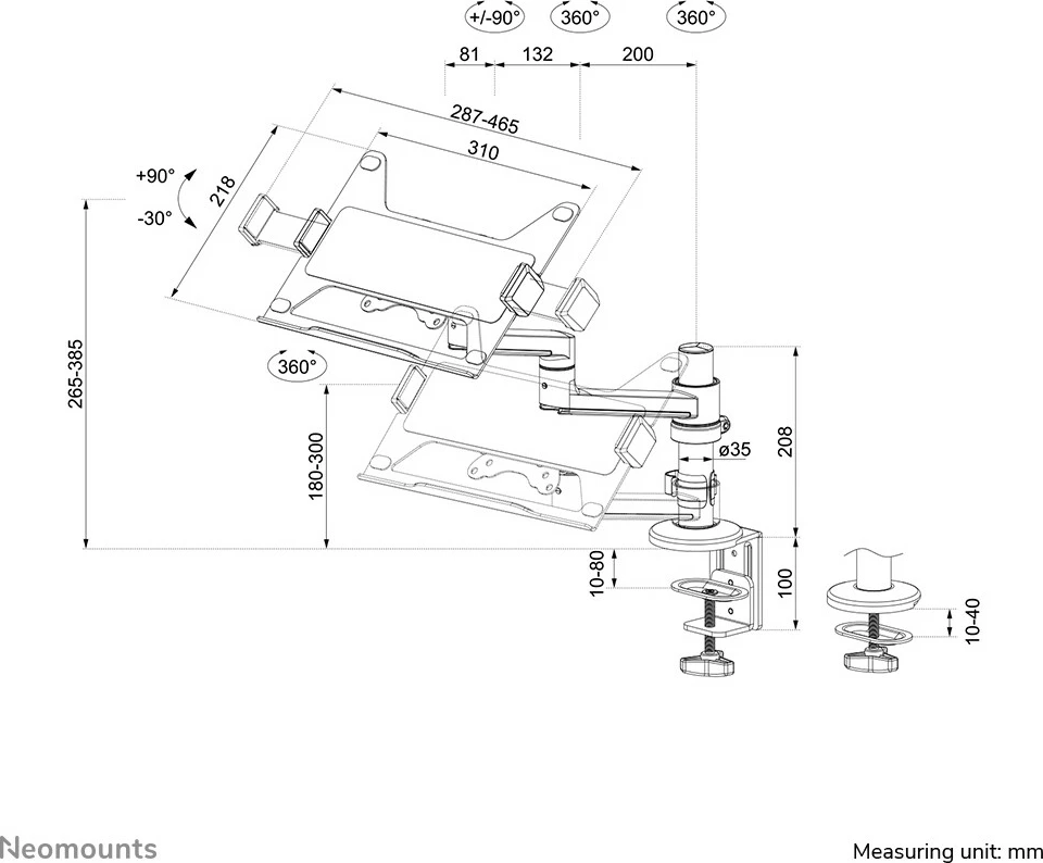 Mbajtës laptopi Neomounts DS20-425BL1, Newstar, 29.5-43.9 cm, i zi