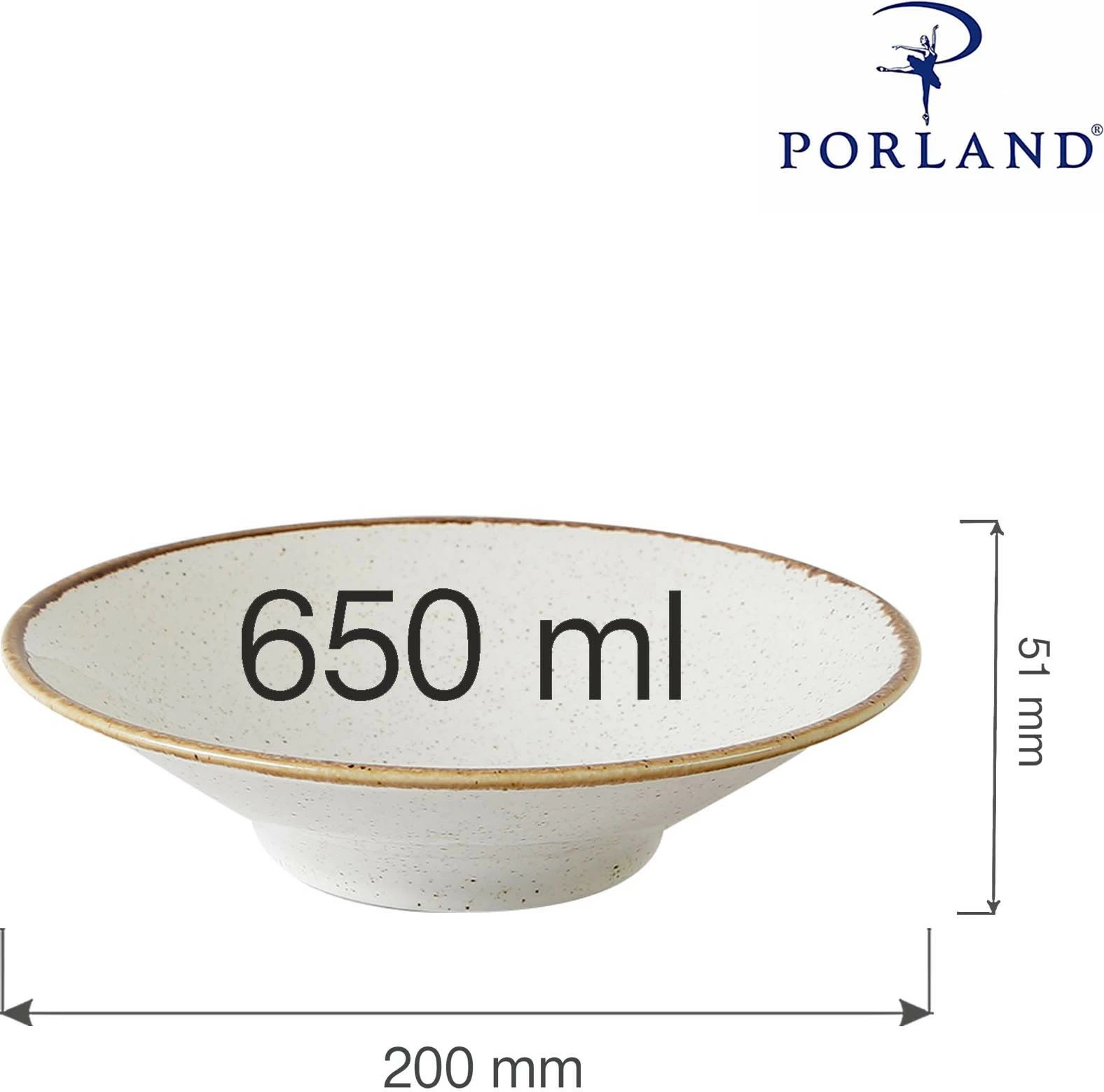 Pjatë e thellë Porland Seasons Sand 200 mm (H 51 mm) 650 ml porcelan, krem/bezhë, set 6 copë