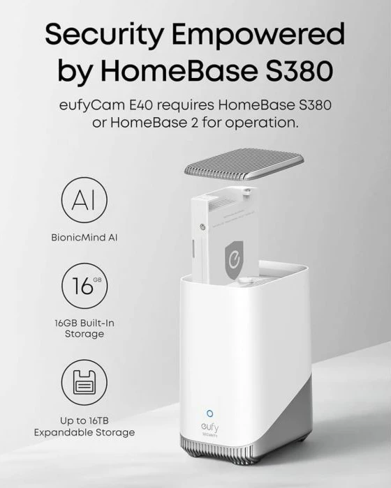 Set kamerash sigurie ANKER eufy Security eufyCam E40 2K, SolarPlus 2.0, bateri 13000 mAh, HomeBase S380 16 GB, set 3 kamera + bazë, bardhë/zi