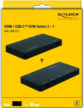 KVM Switch DeLOCK 11477, HDMI + USB-C, 4K 60Hz, 2x USB 2.0, i zi