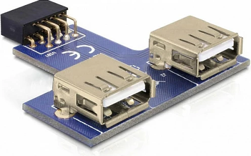 Adapter intern USB DeLOCK, 9-pin 2.54 mm në 2x USB 2.0-A, zezë/kaltër/argjend