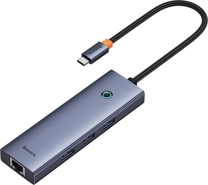Kasë USB-C Baseus UltraJoy, 4 porte (3x USB 3.0 + RJ45), Gri