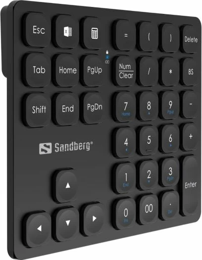 Tastierë numerike wireless Sandberg 630-09, 2.4GHz + Bluetooth, bateri e rikarikueshme, receiver USB-A, e zezë